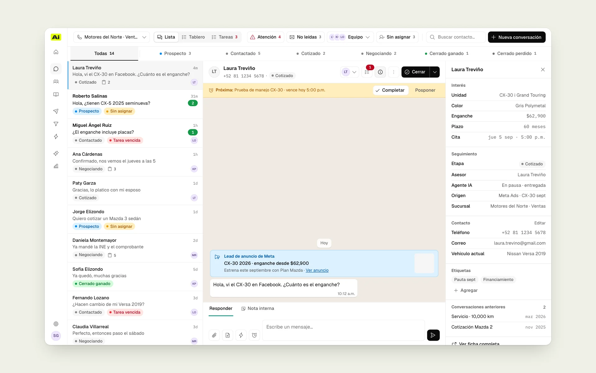 The BDC Ai agent replies live on WhatsApp and hands the conversation to the rep