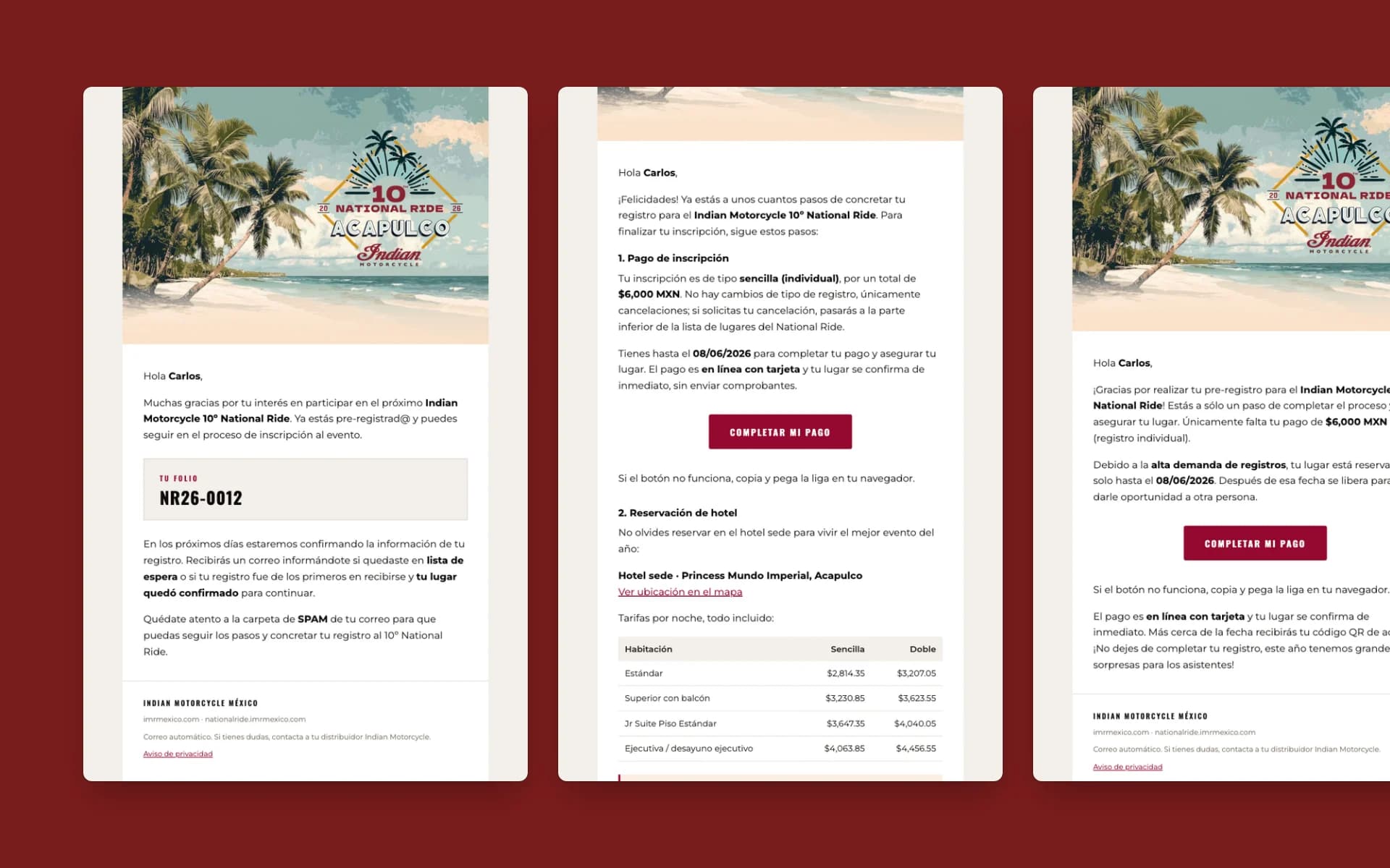 The rider email sequence, from pre-registration to ticket