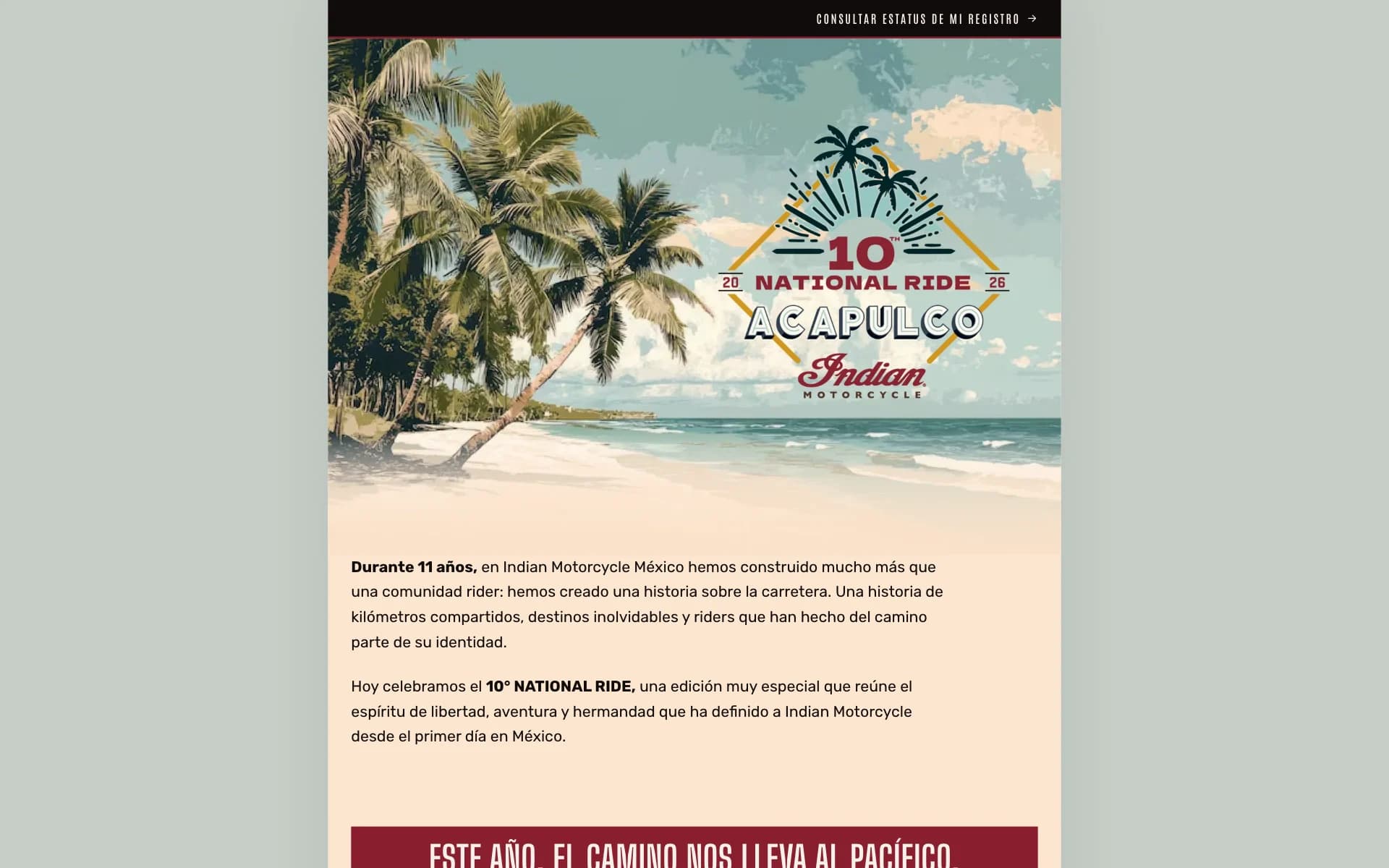 The 10th National Ride Acapulco registration landing, from the poster to the form