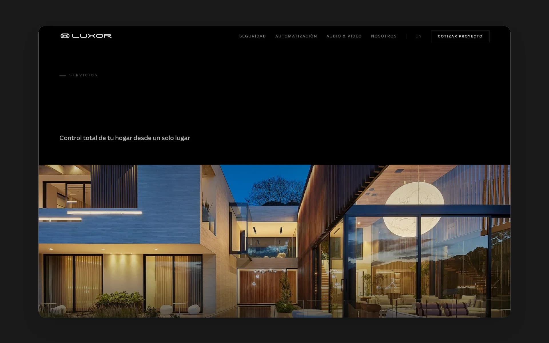 A scroll through LUXOR's automation page: blinds, lighting, networks and phones