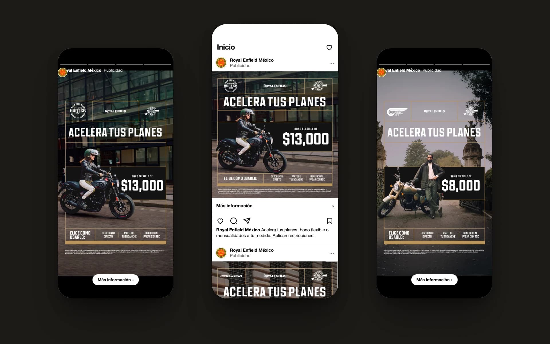 The Acelera tus planes campaign on Meta: feed and stories, model by model